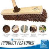 18" Newman and Cole Natural Stiff Bassine Broom Head with Plastic Bracket and Wooden Handle